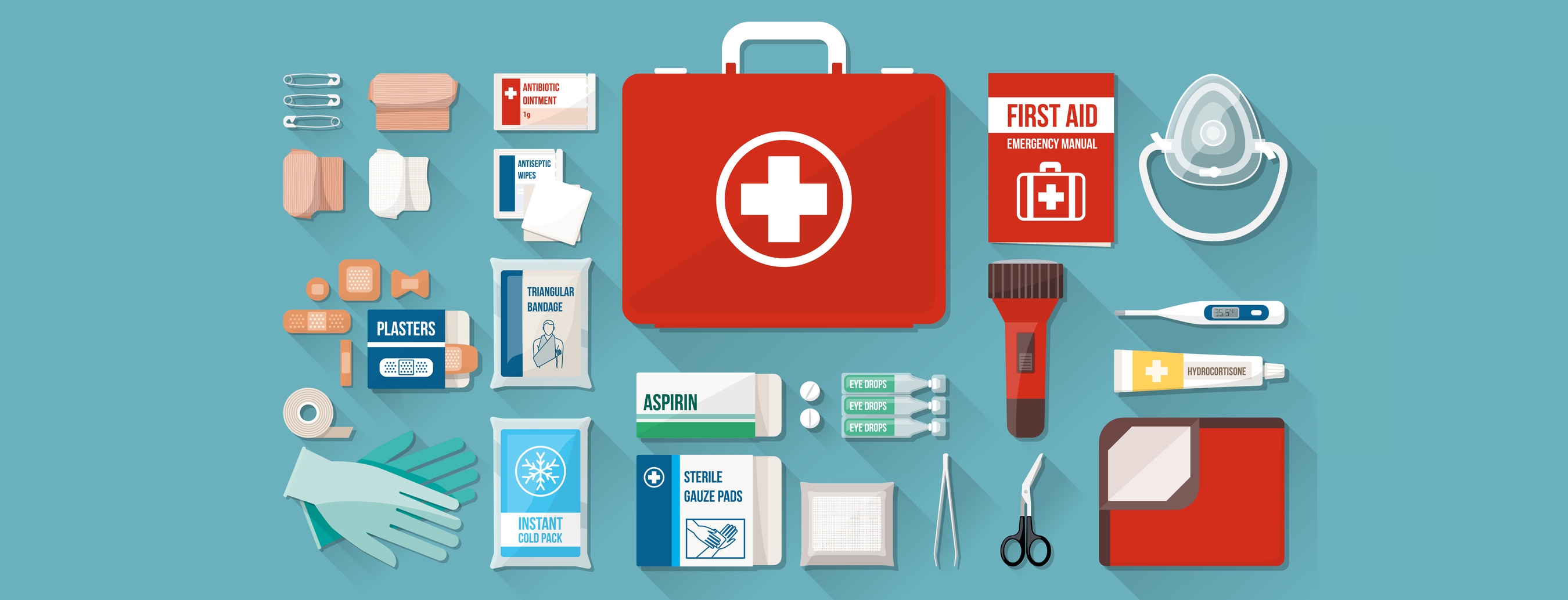 first ad items, first aid kit items, thing in a kit, things in a first aid kit